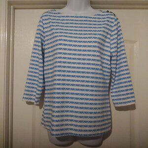 J. McLaughlin Catalina Cloth Wave Stripe Nautical Coastal Mature Business Top L